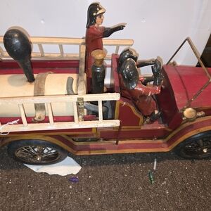 Vintage Fire Truck Toy with Firefighters
